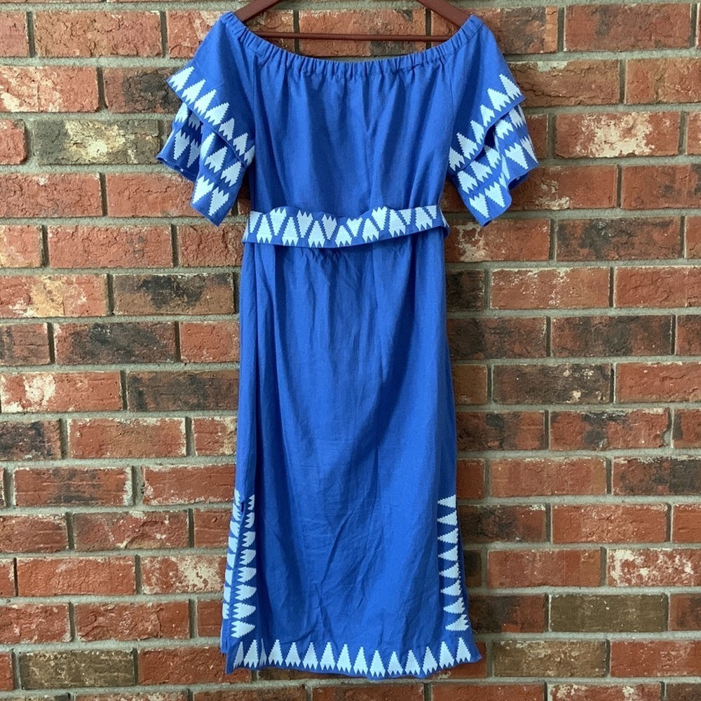 Marie Oliver Blue & White Off the Shoulder Darcy Dress - Picture 9 of 12